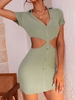 ZAFUL Cutout Ribbed Mini Bodycon Dress L Light green