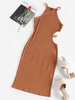 ZAFUL Cutout Ribbed Slinky Dress S Coffee