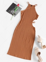 ZAFUL Cutout Ribbed Slinky Dress S Coffee