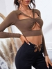 ZAFUL Cutout Ruched Long Sleeve Slim Tee L Deep coffee