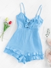 ZAFUL Cutout Smocked Bowknot Flounce Romper M Light blue