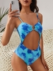 ZAFUL Cutout Tie Dye High Rise One-piece Swimsuit S Blue