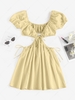 ZAFUL Cutout Tie Puff Sleeve Plunge Dress L Light yellow