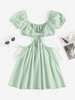 ZAFUL Cutout Tie Puff Sleeve Plunge Dress Xl Light green
