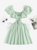 ZAFUL Cutout Tie Puff Sleeve Plunge Dress Xl Light green