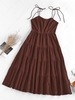 ZAFUL Cutout Tie Shoulder Tiered Dress L Deep coffee