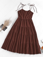 ZAFUL Cutout Tie Shoulder Tiered Dress L Deep coffee