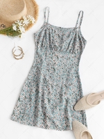 ZAFUL Cutout Tiny Floral Print Mini Dress S Light blue