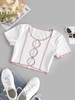 ZAFUL Cutout Topstitching Crop Slim Tee M White