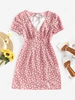 ZAFUL Daisy Floral Cutout Tie Slit Dress L Light pink