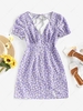 ZAFUL Daisy Floral Cutout Tie Slit Dress L Light purple