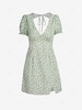 ZAFUL Daisy Floral Cutout Tie Slit Dress M Light green