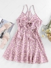 ZAFUL Daisy Floral Printed Bowknot Cami Dress M Light pink