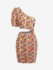 ZAFUL Daisy Floral Puff Sleeve Cutout Ruched Dress L