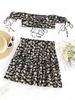ZAFUL Daisy Floral Tie Off Shoulder Skirt Set L Black
