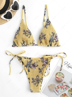 ZAFUL Daisy Flower Smocked String Bikini Swimwear L Light yellow