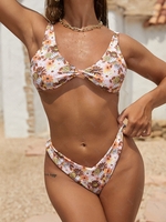 ZAFUL Daisy Flower Twisted High Leg Bikini Swimwear L Coffee