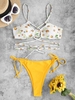 ZAFUL Daisy Lace Up Tie Side Floss Bikini Swimwear L Yellow