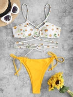 ZAFUL Daisy Lace Up Tie Side Floss Bikini Swimwear L Yellow