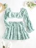 ZAFUL Daisy Leaf Puff Sleeve Two Piece Skirt Set M Light green