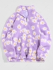 ZAFUL Daisy Pattern Quarter Zip Fuzzy Sweatshirt L Light purple