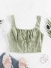 ZAFUL Daisy Print Gingham Smocked Crop Top L Light green