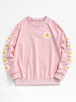 ZAFUL Daisy Print Rib-knit Trim Sweatshirt 2xl Light pink