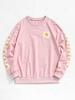 ZAFUL Daisy Print Rib-knit Trim Sweatshirt Xl Light pink