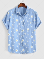 ZAFUL Daisy Print Short Sleeve Shirt Xxl Light blue
