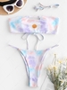 ZAFUL Daisy Tie Dye Lace-up Tube Bikini Swimwear L