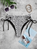 ZAFUL Dalmatian Dot Print Ribbed Side Lace-up Bikini Bottom L White