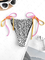 ZAFUL Dalmatian Dot Ribbed Contrast Straps Loincloth Bikini Bottom L White