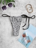 ZAFUL Dalmatian Dot Ribbed Tie Side Thong Bikini Bottom L White