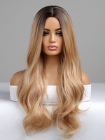 zaful Dark Brown Gradient Golden Long Wavy Synthetic Wig