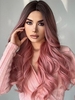 zaful Dark Brown Gradient Pink Long Fluffy Wavy Synthetic Wig