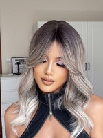 zaful Dark Brown Gradient Platinum Side Bang Wavy Synthetic Wig