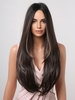 zaful Dark Brown Highlight White Long Natural Straight Synthetic Wig