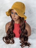 zaful Dark Brown Long Wavy Synthetic Wig with Fisherman Bow Hat