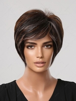 zaful Dark Brown Mixed Color Side Bangs Short Haircut Synthetic Wig