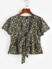 ZAFUL Flower Butterfly Sleeve Plunging Peplum Blouse S