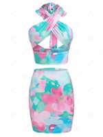 ZAFUL Flower Criss Cross Halter Bodycon Skirt Set L