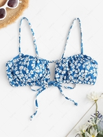 ZAFUL Flower Drawstring Cutout String Bikini Top M Light blue