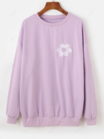ZAFUL Flower Embroidered Drop Shoulder Oversized Sweatshirt S Light purple