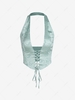 ZAFUL Flower Jacquard Lace Up Halter Tank Top S Light green