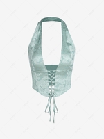ZAFUL Flower Jacquard Lace Up Halter Tank Top S Light green