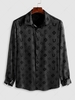 ZAFUL Flower Jacquard Satin Button Front Long Sleeves Shirt Xl Black