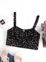 ZAFUL Flower Keyhole Back Zip Tank Top M Black