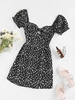 ZAFUL Flower Knotted Ruffle Puff Sleeve Lace Up Dress S Black