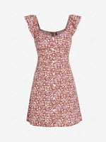 ZAFUL Flower Mock Button Ruffle Mini Dress S