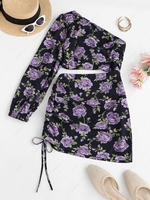 ZAFUL Flower One Shoulder Cutout Cinched Bodycon Dress S Black